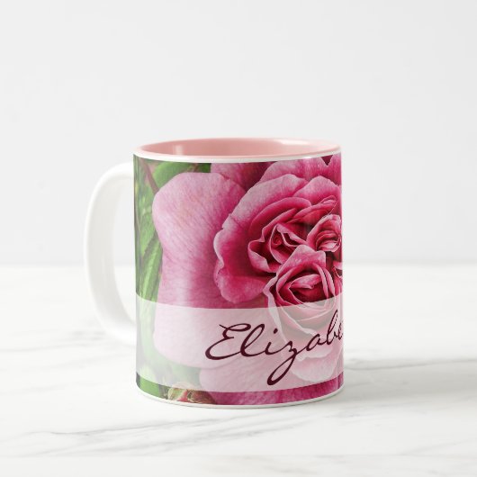 Rosa Rose personalisiert Zweifarbige Tasse (Vorderseite Links)