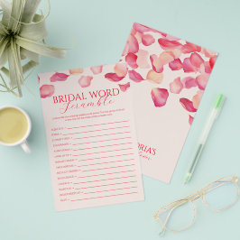 Rosa Rose Petals Brautparty Word Scramble Game Flyer