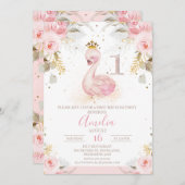 Rosa Rose Princess Swan 1. Geburtstag Einladung (Vorne/Hinten)
