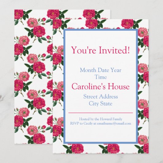 Rosa Rose Print Border Einladung (Vorne/Hinten)