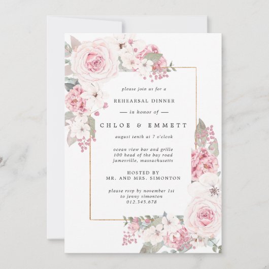 Rosa Rose Probe Abendessen Einladung (Vorderseite)
