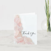 Rosa Rose Quartz auf Weiße Hochzeit Vielen Dank Dankeskarte (Vorderseite)