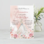 Rosa Rose Quinceañera Foto Einladung (Stehend Vorderseite)