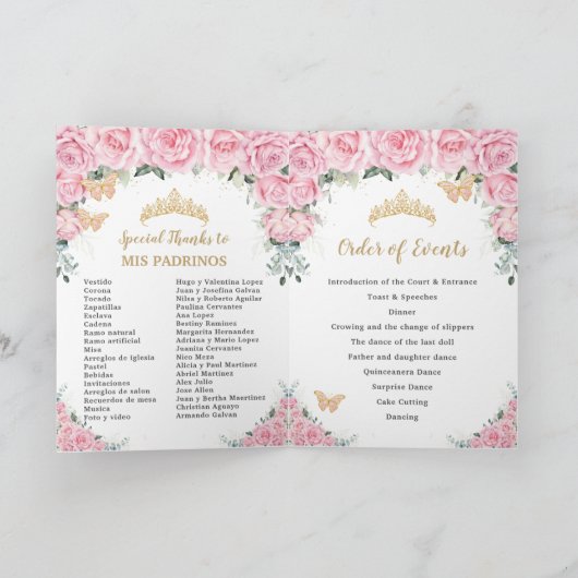 Rosa Rose Quinceanera Prinzessin Butterfells Programm (Innenseite)