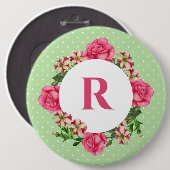 Rosa Rose Red Petunia Polka Dots Button (Vorne & Hinten)