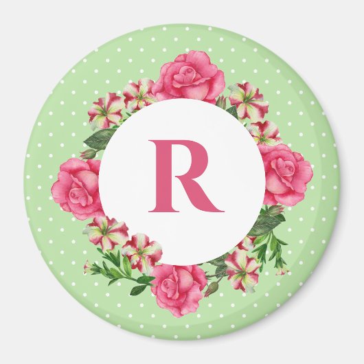Rosa Rose Red Petunia Polka Dots Magnet (Vorne)