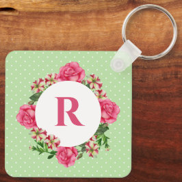 Rosa Rose Red Petunia Polka Dots Schlüsselanhänger