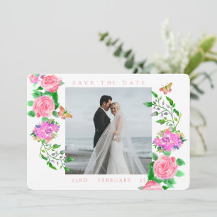 Rosa Rose Ribbon Monogram Foto Wedding Save The Date