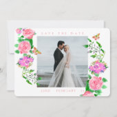 Rosa Rose Ribbon Monogram Foto Wedding Save The Date (Vorderseite)