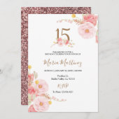 Rosa Rose Rosa Blume am 15. Geburtstag Einladung (Vorne/Hinten)