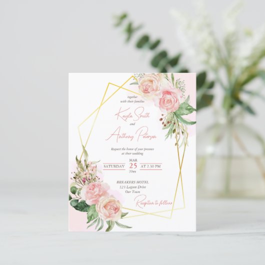 Rosa Rose Rosa Blütenhochzeit laden ein (Stehend Vorderseite)