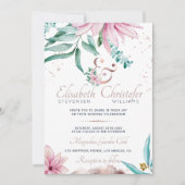 Rosa Rose Rosa Blütenspinner Gold Amperand Einladung (Vorderseite)