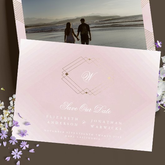 Rosa Rose-Rosa-Deko-Monogramm-Foto Save The Date