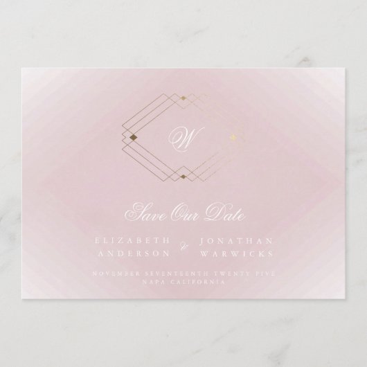 Rosa Rose-Rosa-Deko-Monogramm-Foto Save The Date (Vorderseite)