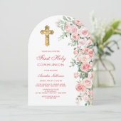 Rosa Rose Rosa Erste Kommune Einladung (Stehend Vorderseite)