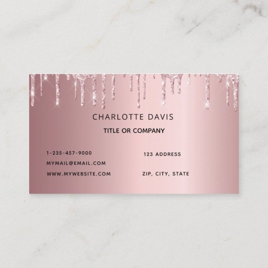 Rosa Rose Rosa Glitzer Tropfen Monogramm Initialen Visitenkarte (Rückseite)