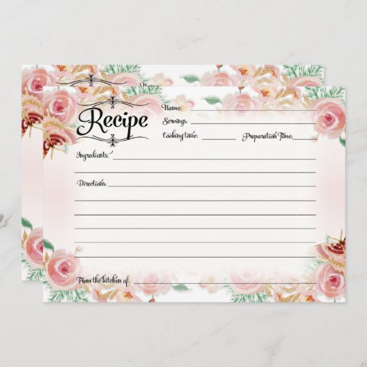 Rosa Rose Rosa Rezept Brautparty Einladung (Vorne/Hinten)