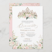 Rosa Rose Rose Elegantes Quinceanera Einladung (Vorne/Hinten)