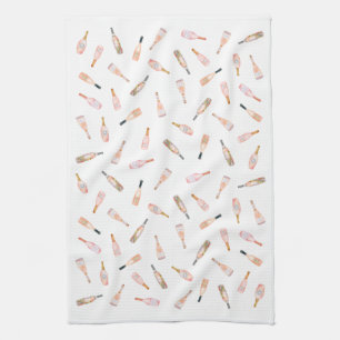 Rosa Rosé-Rose Weinflasche Aquarell Geschirrtuch