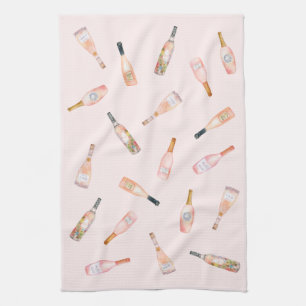 Rosa Rosé-Rose Weinflasche Aquarellbild Geschirrtuch