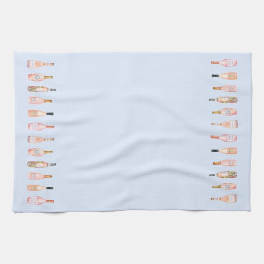 Rosa Rosé-Rose Weinflasche Aquarellbild Geschirrtuch (Horizontal)