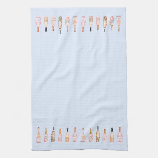 Rosa Rosé-Rose Weinflasche Aquarellbild Geschirrtuch (Vertikal)