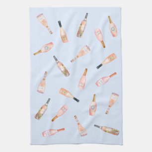 Rosa Rosé-Rose Weinflasche Aquarellbild Geschirrtuch