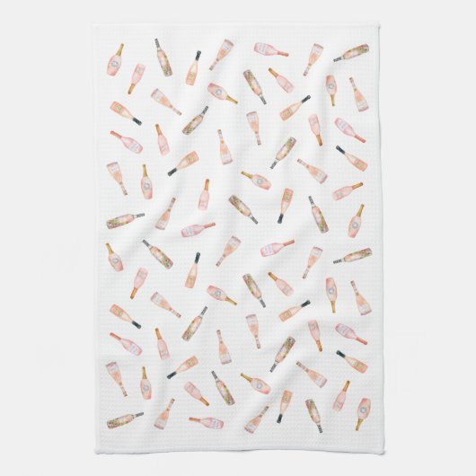 Rosa Rosé-Rose Weinflasche Aquarellbild Geschirrtuch (Vertikal)