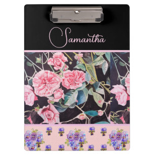 Rosa Rose Rosen Wasserfarbe Vintage Anpassbar Klemmbrett