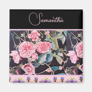 Rosa Rose Rosen Wasserfarbe Vintage Anpassbar Magnet