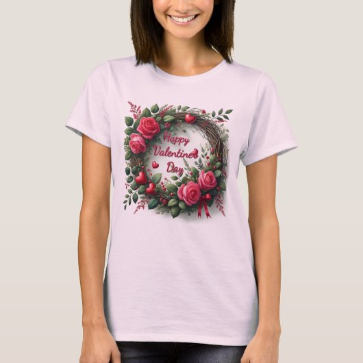 Rosa Rose Rotes Herz Valentinstag T-Shirt (Vorderseite)