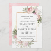 Rosa Rose Rustikale Blumenzitterung Einladung (Vorne/Hinten)