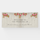 Rosa Rose Rustikale Hochzeit graue Barnholz-Banner Banner (Horizontal)