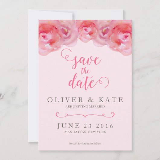 Rosa Rose Save the Date Einladung (Vorderseite)