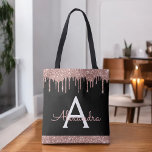 Rosa Rose Schwarzer Glitzer Elegantes Monogramm Tasche<br><div class="desc">Rosa Rose Gold und schwarze Imitate Sparkle und Dripping Glitzer Elegant Monogram Book Bag. Diese Büchertasche kann auf Ihren Vor- und Vornamen angepasst werden und als Geschenk für Weihnachten,  Geburtstag,  Brautparty oder Hochzeit.</div>