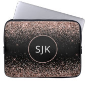 Rosa Rose Schwarzer Glitzer Monogram Laptopschutzhülle (Vorderseite)