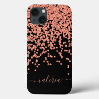 Rosa Rose Schwarzer Glitzer Monogram Name
