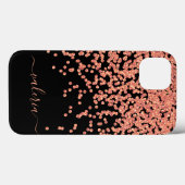 Rosa Rose Schwarzer Glitzer Monogram Name Case-Mate iPhone Hülle (Rückseite (Horizontal))
