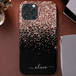 Rosa Rose Schwarzer Glitzer Monogram Name Case-Mate iPhone Hülle<br><div class="desc">Rose Gold - Rosa und Schwarz Imitate Sparkle und Dripping Glitzer gebürstete Metal Monogram Name und Anfangssonfon. Das macht den perfekten 16 Geburtstag,  Hochzeit,  Brautparty,  Jubiläum,  Babydusche oder Junggeselinnen-Abschied Geschenk für jemanden,  der Lieben glamourösen Luxus und schicke Stile.</div>