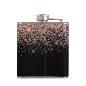 Rosa Rose Schwarzer Glitzer Monogram Name Flachmann (Rückseite)