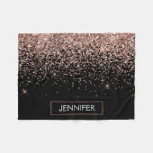 Rosa Rose Schwarzer Glitzer Monogram Name Fleecedecke (Vorderseite (Horizontal))
