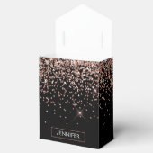 Rosa Rose Schwarzer Glitzer Monogram Name Geschenkschachtel (Geöffnet)