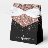 Rosa Rose Schwarzer Glitzer Monogram Name Geschenkschachtel (Vorderseite)