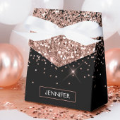 Rosa Rose Schwarzer Glitzer Monogram Name Geschenkschachtel