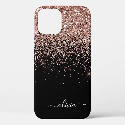 Rosa Rose Schwarzer Glitzer Monogramm Name C Case-Mate iPhone Hülle (Rückseite)