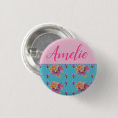 Rosa Rose Shabby Chic Aquamarin Aqua Blume Button (Vorne & Hinten)