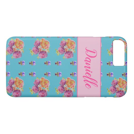 Rosa Rose Shabby Chic Aquamarin Aqua Blume Case-Mate iPhone Hülle (Rückseite (Horizontal))