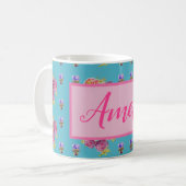 Rosa Rose Shabby Chic Aquamarin Aqua Blume Kaffeetasse (Vorderseite Links)