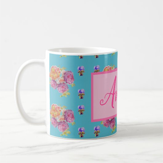 Rosa Rose Shabby Chic Aquamarin Aqua Blume Kaffeetasse (Links)