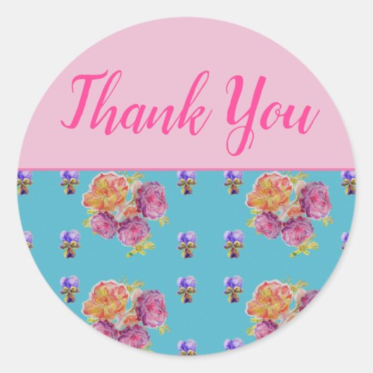 Rosa Rose Shabby Chic Aquamarin Aqua Blume Runder Aufkleber (Vorderseite)